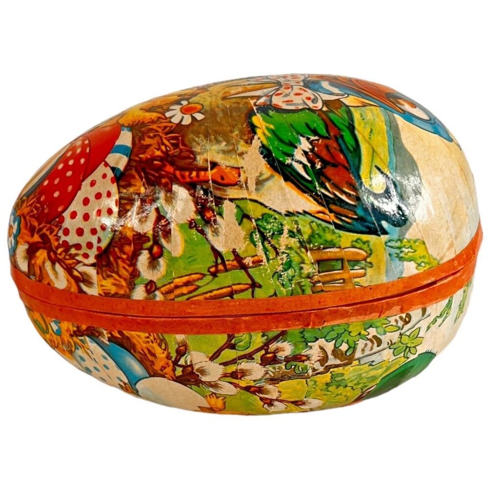 Vintage German Paper Mache Egg Candy Container 6” Doily Trim Ducks With Babies - Picture 7 of 12